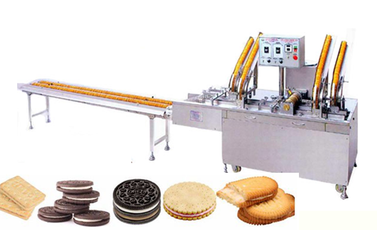 Double lanes, two color cream, chocolate and jam (2+1) sandwiching machine